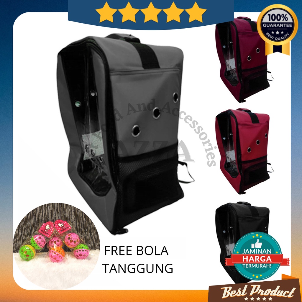 Tas Kucing Transparan Gratis Mainan Bola / Tas Hewan / Ransel Kucing / Tas Kucing