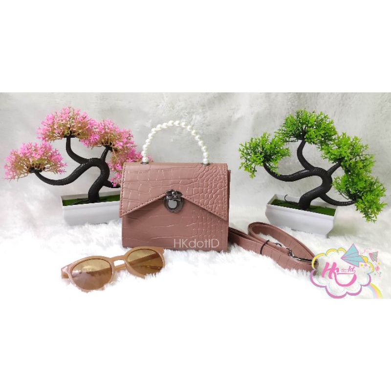 Tas wanita tali mutiara / tas kecil / Hand bag / fashion wanita / peach real pict / tas murah