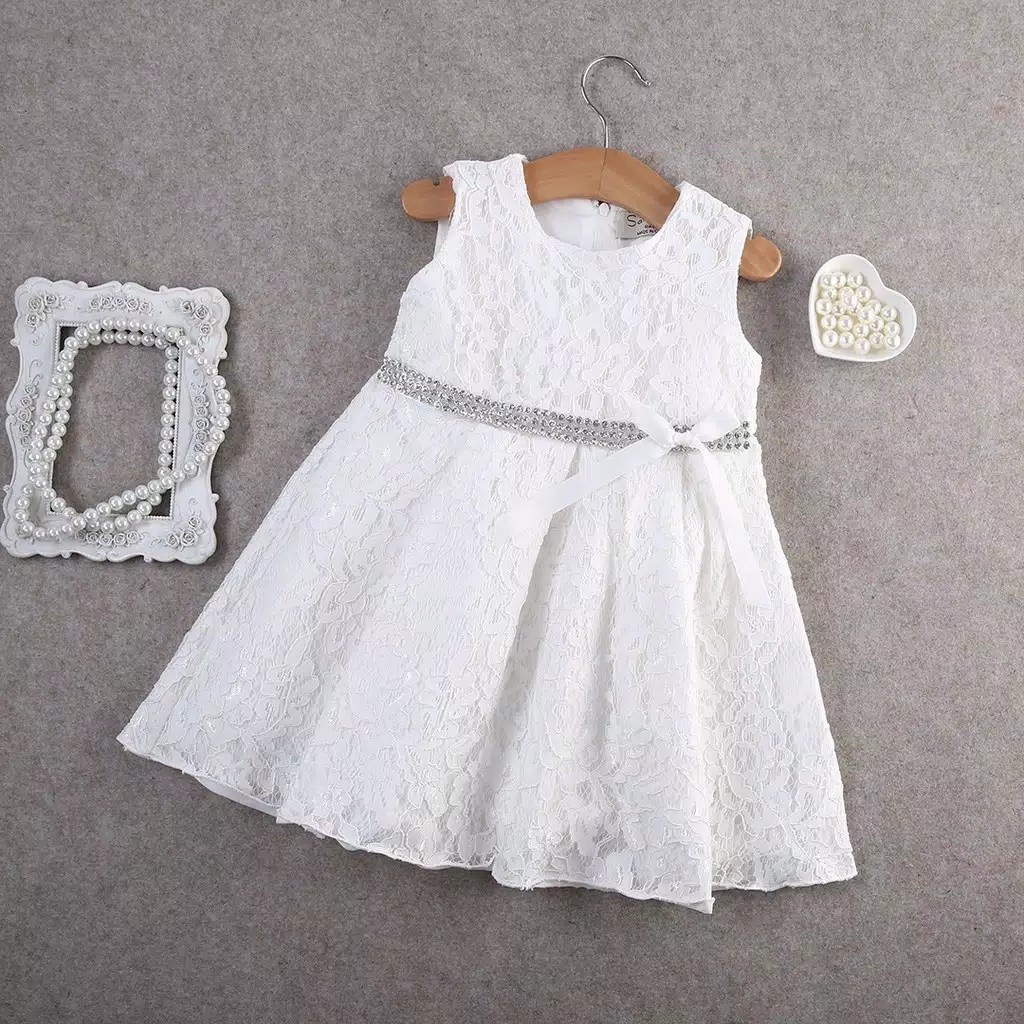 Dress Pesta Anak Perempuan Brokat White Bross Pita Import/Dress Anak Perempuan