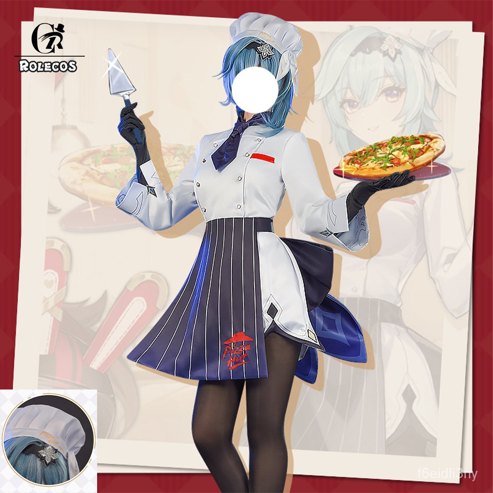 Anime Genshin Impact Eula Pizza Hut Linkage Waiter Game Suit Lovely Uniform Cosplay Costume