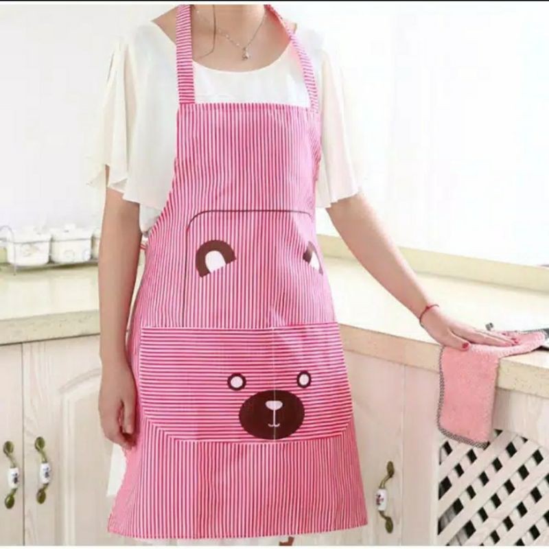 Apron Bear Garis / Celemek Dapur Bear /  Celemek Masak / Apron Dapur ( Surabaya ) (COD)