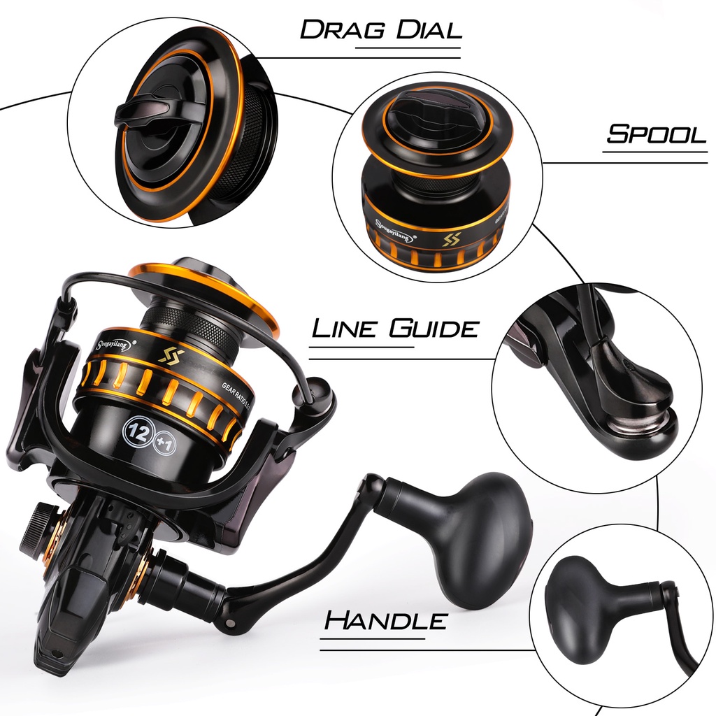 Sougayilang 1000-5000 Series Spinning Fishing Reel dengan Gratis Spool Cup 12 + 1BB Max Drag 30KG Super Strong Fishing Reel