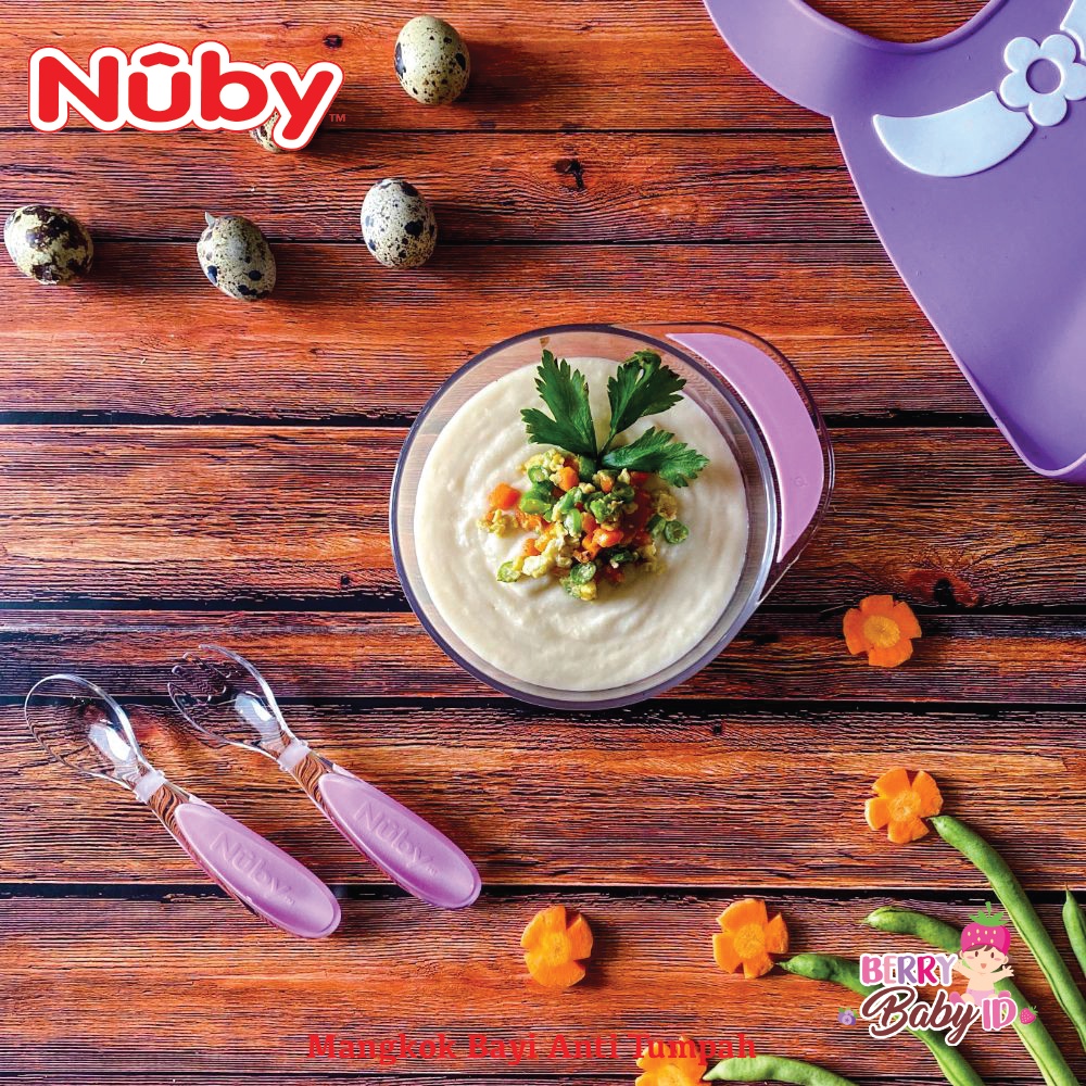 Nuby Tritan Sure Grip Suction Bowl One Handle Mangkok Makan Bayi 6m+ Berry Mart