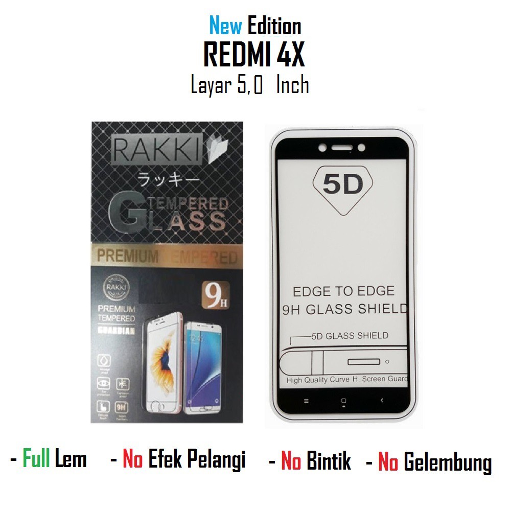 Super Premium Quality Tempered Glass 5D Rakki Anti Gores Kaca Xiaomi Redmi 4X