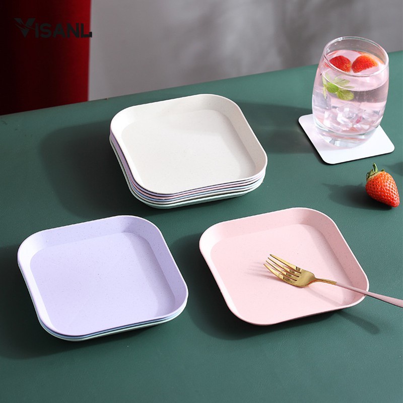 4 In 1 Square Plate Dinner Piring KECIL Makan Bentuk Kotak Wheat Straw Square Plate Warni Set