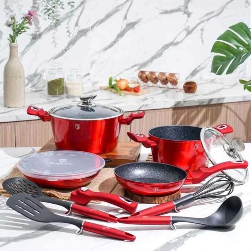 COOKWARE  SET DETACHABLE HANDLE Metallic Burgundy