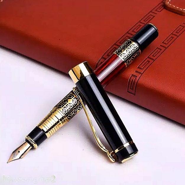 

favorit] Metal Fountain Pen Dark Wood Gold Black Pena Bolpen Pulpen Pena