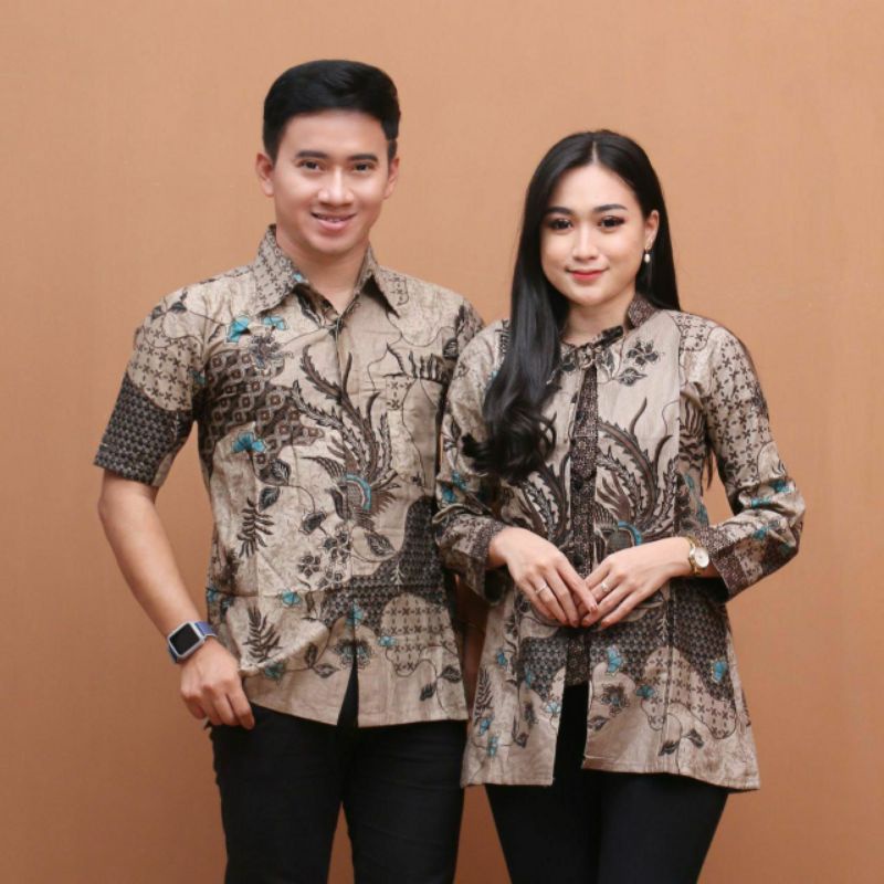 Baju Couple Atasan Blouse Wanita Maura Couple - Sania Ruffle Batik Couple ori Ndoro jowi DNT - Motif Sekar Jagad Toska