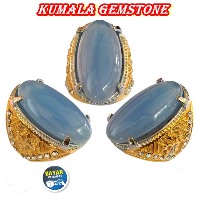 Cincin Batu Akik Biru Langit Chalcedony Size Pandan