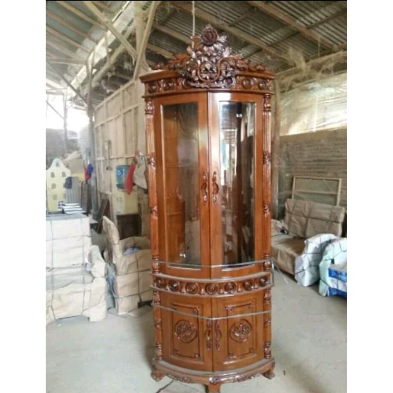 Lemari sudut jati ukir furniture Jepara