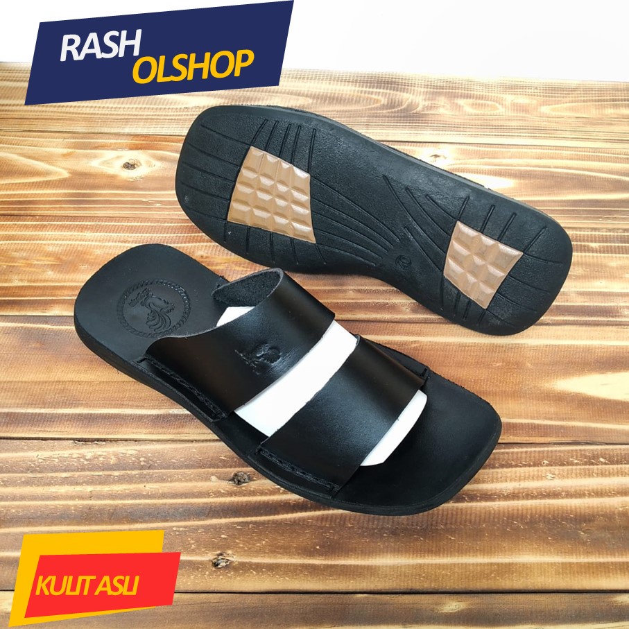 Sandal pria bahan kulit asli model terbaru nyaman saat dipakai model silang