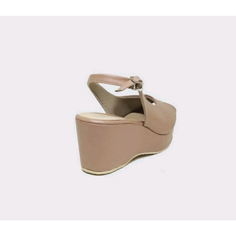 Sepatu Megan Wedges Wanita Big Size 41-45 Wedges Formal Ukuran Besar Kulit Cantik Size JUMBO Ori Moka, 42