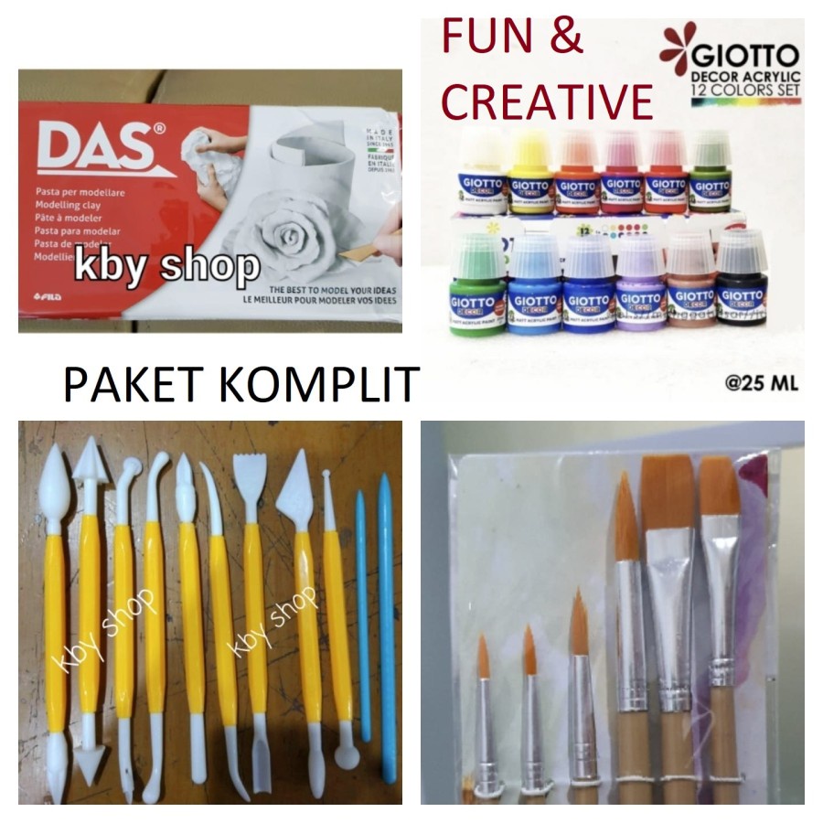 

PAKET KADO CRAFT ART SET CLAY CAT ACRYLIC KUAS ALAT PAHAT TANAH LIAT