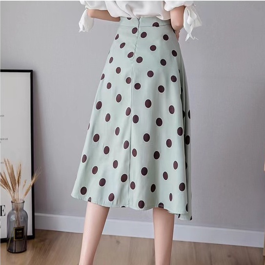 【SALE】Korean Midi Skirt Polka Vintage A-line  Rok Motif Polkadot 2167 (S/M/L)