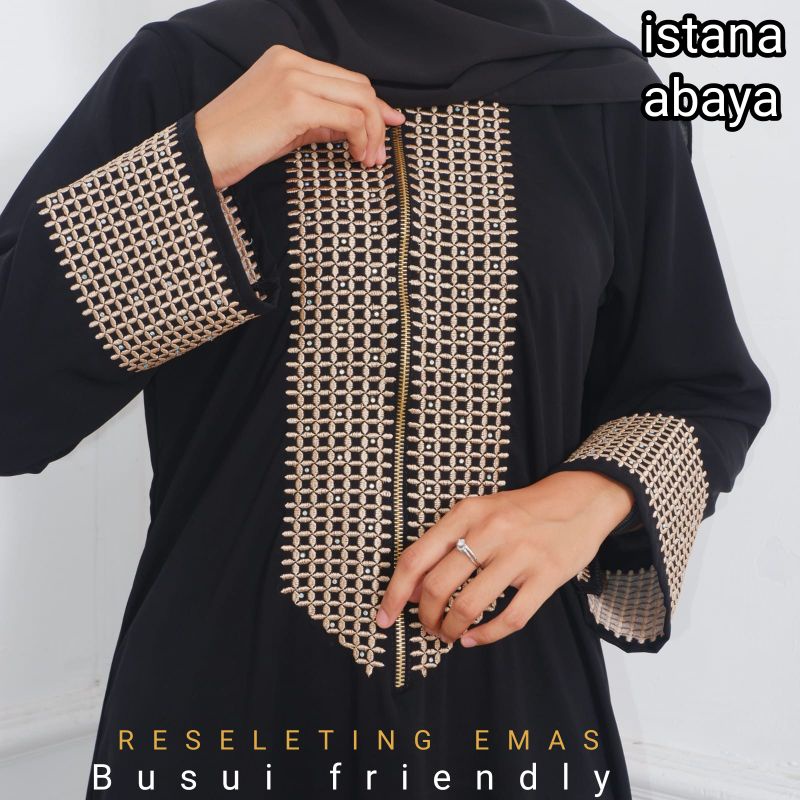 PROMO!! elegan bgt abaya bordir Dubai dg reseleting emas depan Wow kereeen mewah ka..