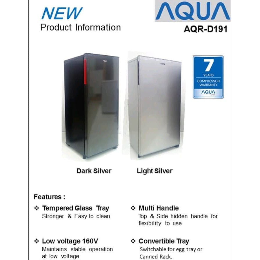AQUA KULKAS 1 PINTU AQR-D191 DS - GARANSI RESMI AQUA KULKAS 1 PINTU