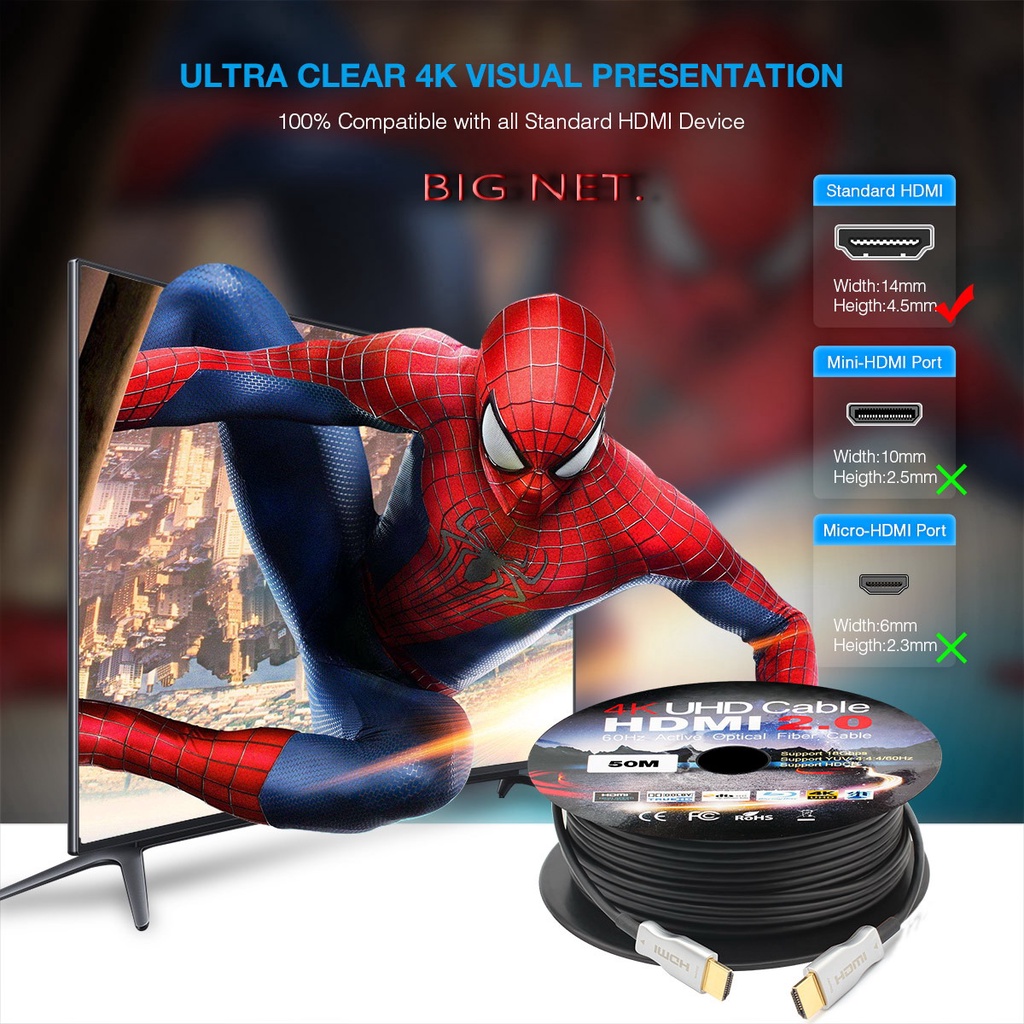 KABEL HDTV ACTIVE OPTICAL-30M &amp; 40M &amp; 50M 【Real HDTV 2.0b and 4K UHD@60HZ】