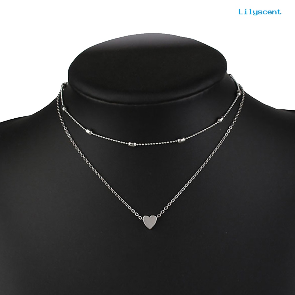 Kalung Choker Rantai Multilayer Aksen Manik-Manik Hati Untuk Wanita