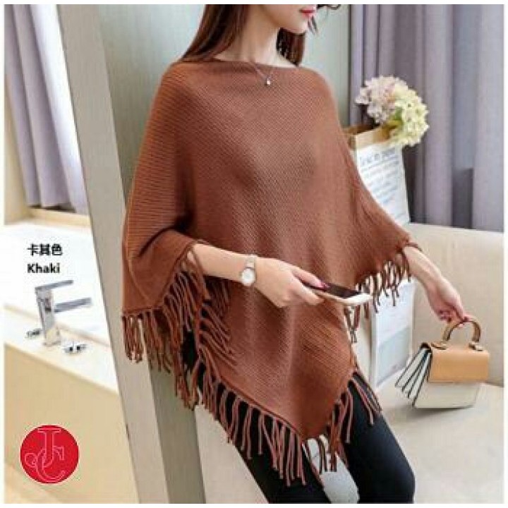 Baju Atasan Wanita Top Blouse Poncho Polos Knit Coklat Tafj.128