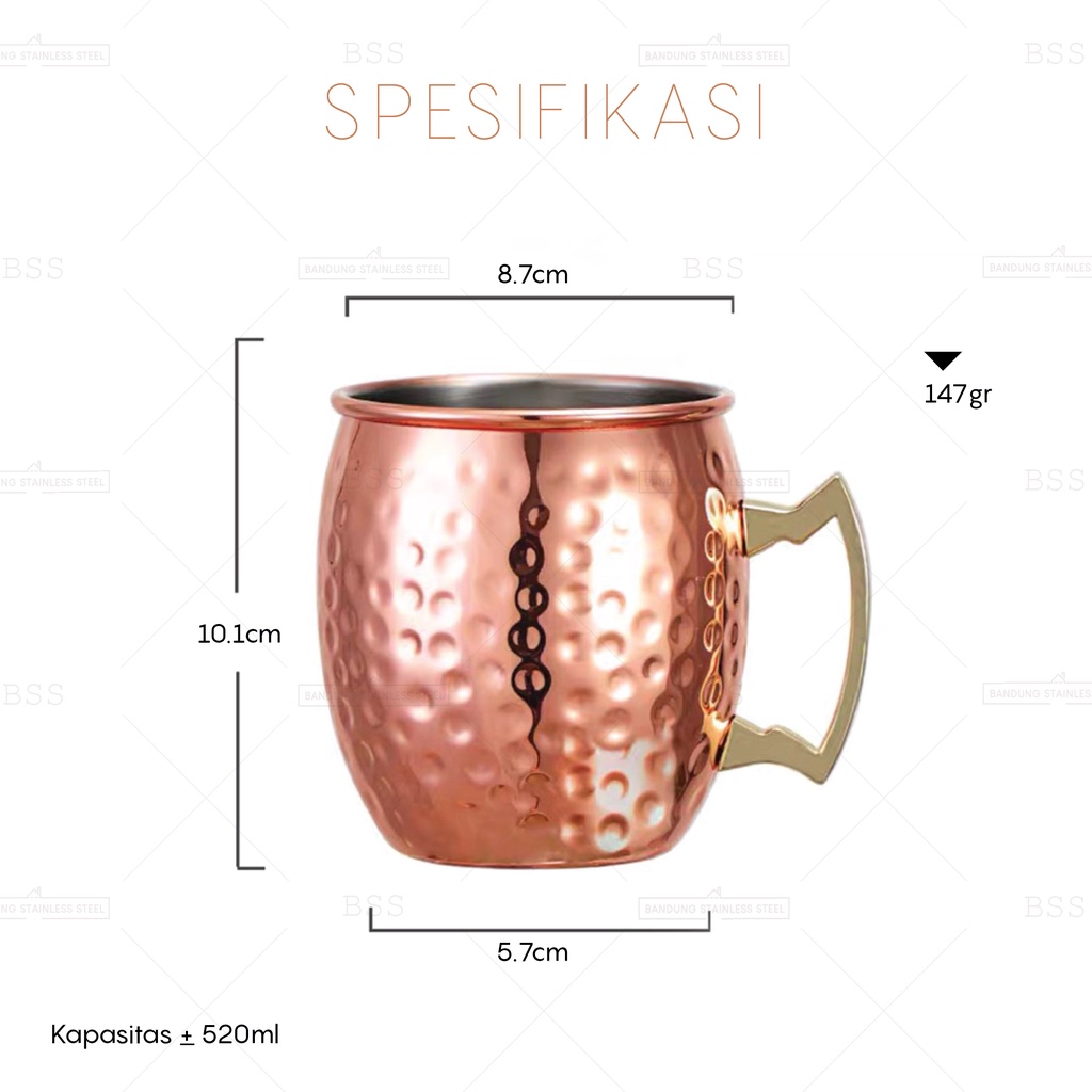 Gelas Muk Stainless SUS 304 500ml Moscow Mule MUG Rosegold Mojito Mocktail Cocktail Unik