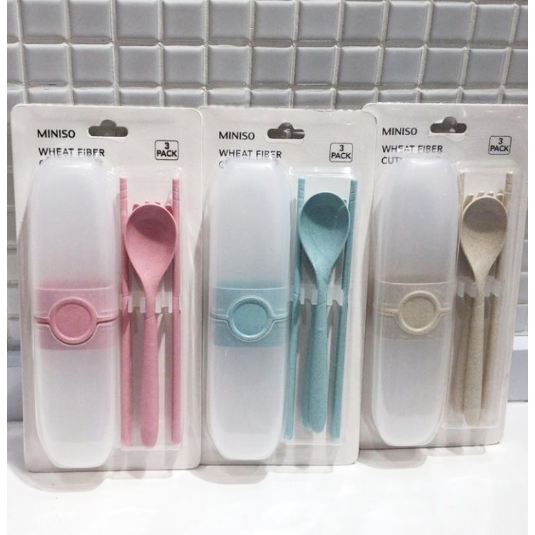 MINISO WHEAT FIBER CUTLERY SET / SENDOK GARPU SUMPIT ISI 3 PCS