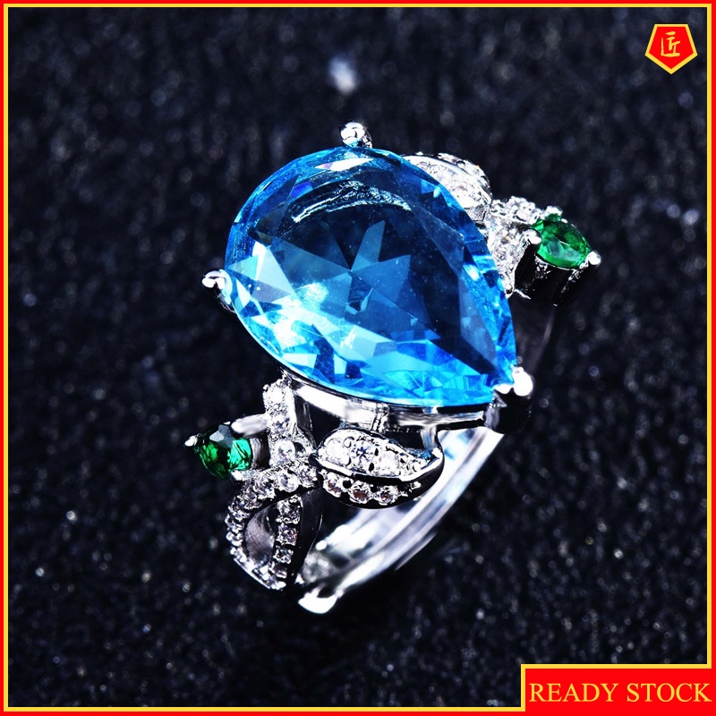 [Ready Stock]S925 Silver Natural Blue Topaz Ring for Women