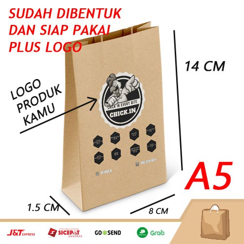 

[PAKAI LOGO] Kertas Bungkus Makanan Samson A5 14x8cm Kantong Kertas Coklat Polos