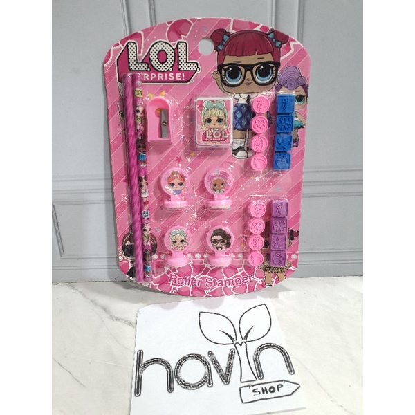 paket alat tulis/stationery set/study set ada CAP dan ROLLER stampel-LOL CAP