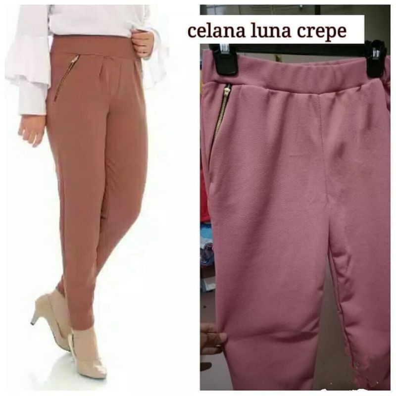 Celana luna resleting wanita | CELANA LUNA RESLETING SIZE JUMBO_BAHAN CREPE M/LXL | CELANA RESLETING
