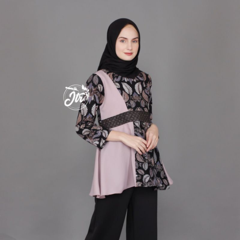 tey-17 Batik wanita ASJ SA HRB026 Kenongo Kemeja Tosca Pendek hj02-Blouse A