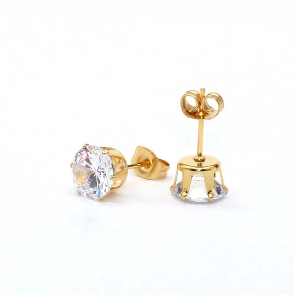 Anting Tusuk Titanium Nagita Zirkon Satu Mata Silver dan Gold Diameter 0,4 cm , 0,5 cm, 0,6 cm dan 0,8 cm