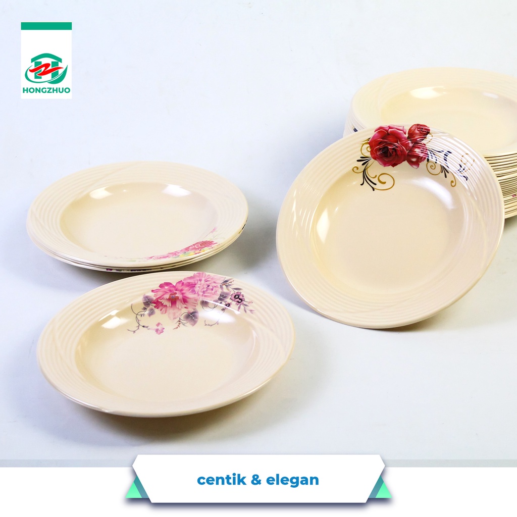 Hongzhuo Piring Melamine Bunga Rose Food Grade Piring Makan Elegant-4