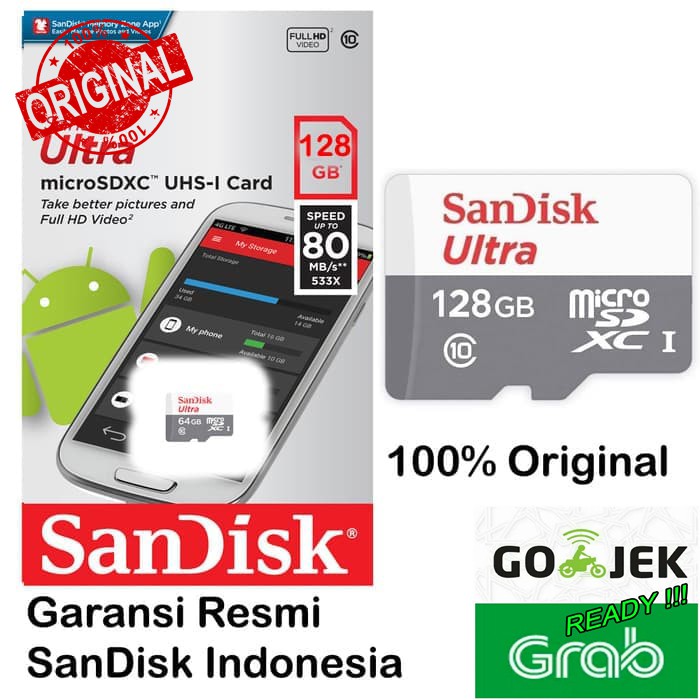 Memory Microsd Sandisk Ultra SDXC UHS-1 128GB Speed 80MB/s ORIGINAL