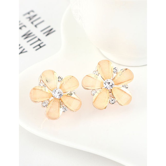 LRC Anting Tusuk Fashion Light Yellow Flower Studded Earrings Y63747