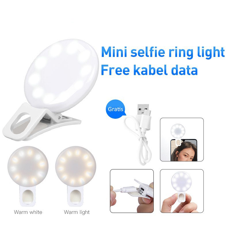 Mini Q Selfie Ring Light Portable Flash LED USB Clip Mobile Phone Fill Lamp Bentuk Cincin Jepit