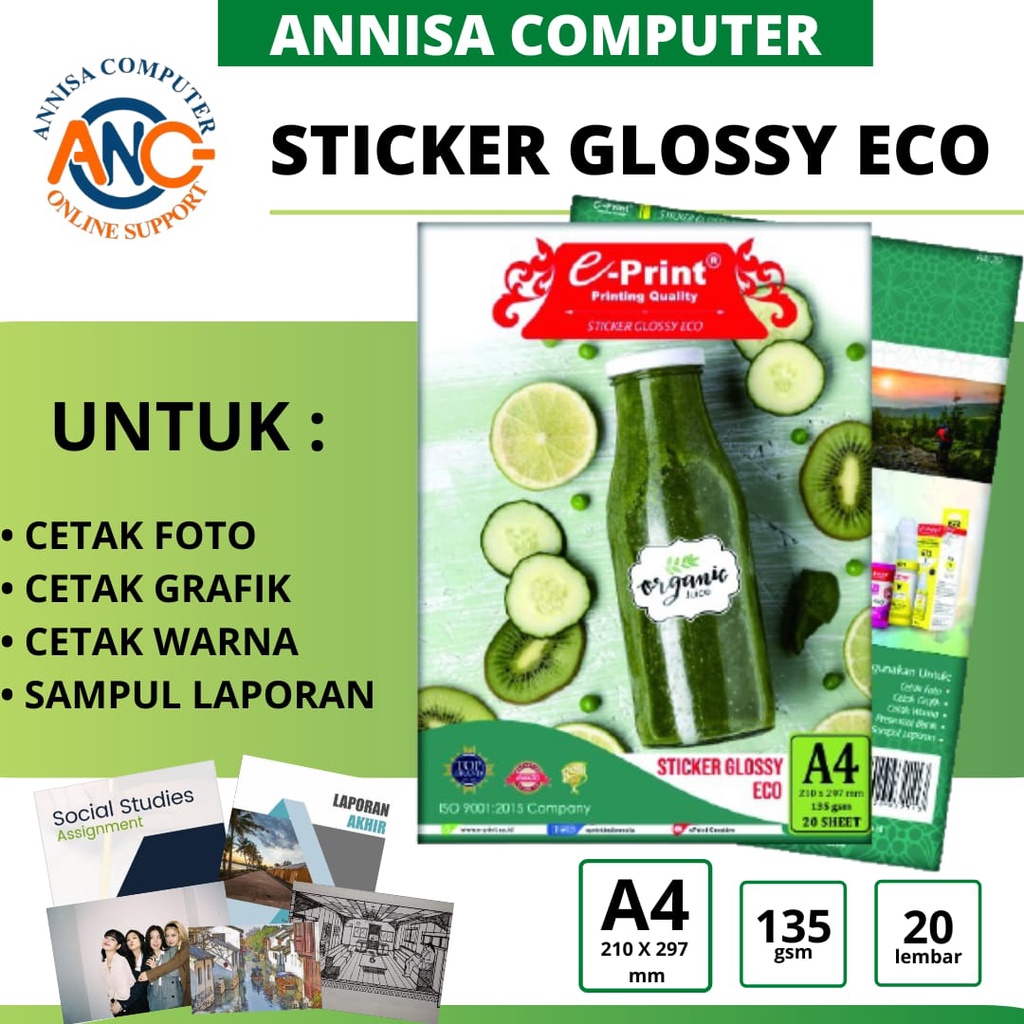 

Kertas Sticker Glossy e-print ECO A4 135 gsm / Label cap Produk