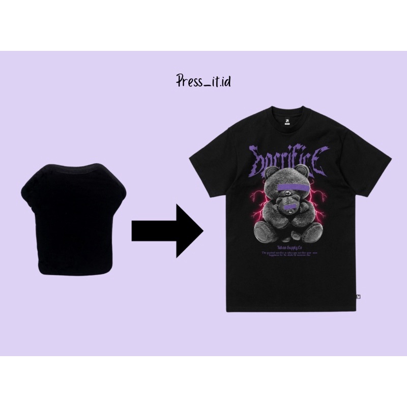 T-Shirt Cotton Compress Premium Bear Purple Black