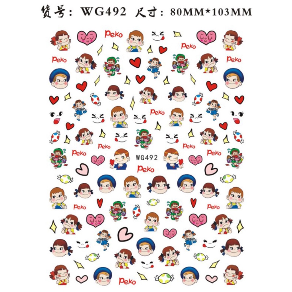 Cute Girl Milky Peko Cute Emoji Heart Candy Ultra Thin Nail Sticker Stiker Kuku Karakter Lucu Nail A