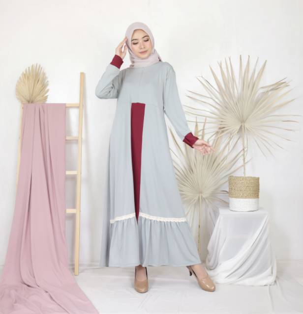 Gamis almara jersey lemonskin busui kombinasi renda