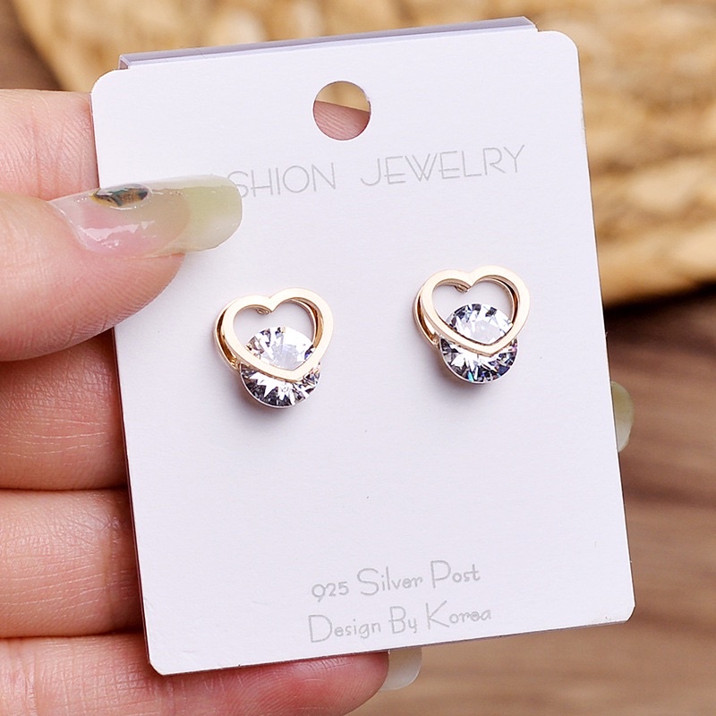 anting titanium hati permata cantik asli stainless steel baru