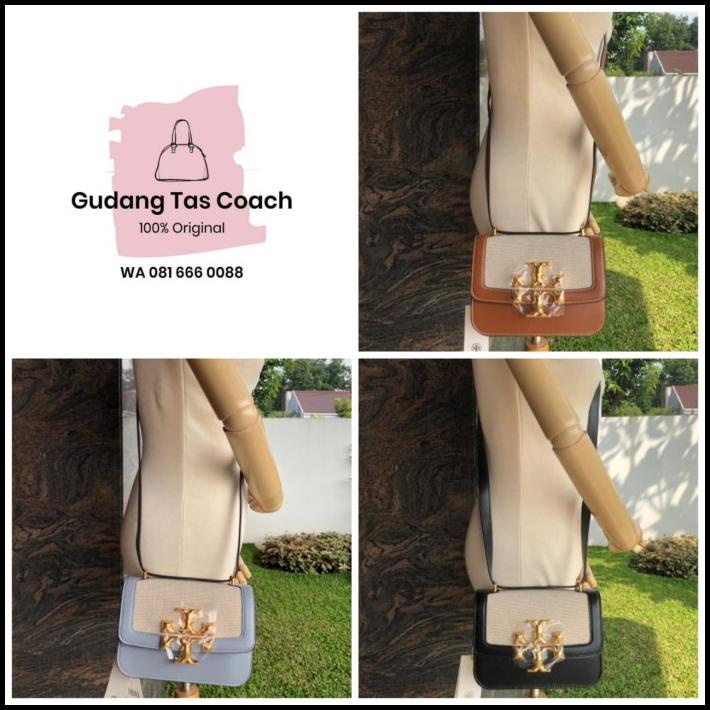 Bag Canvas - Tas Wanita Tory Burch Original Eleanor Small Leather Strap Canvas Bag
