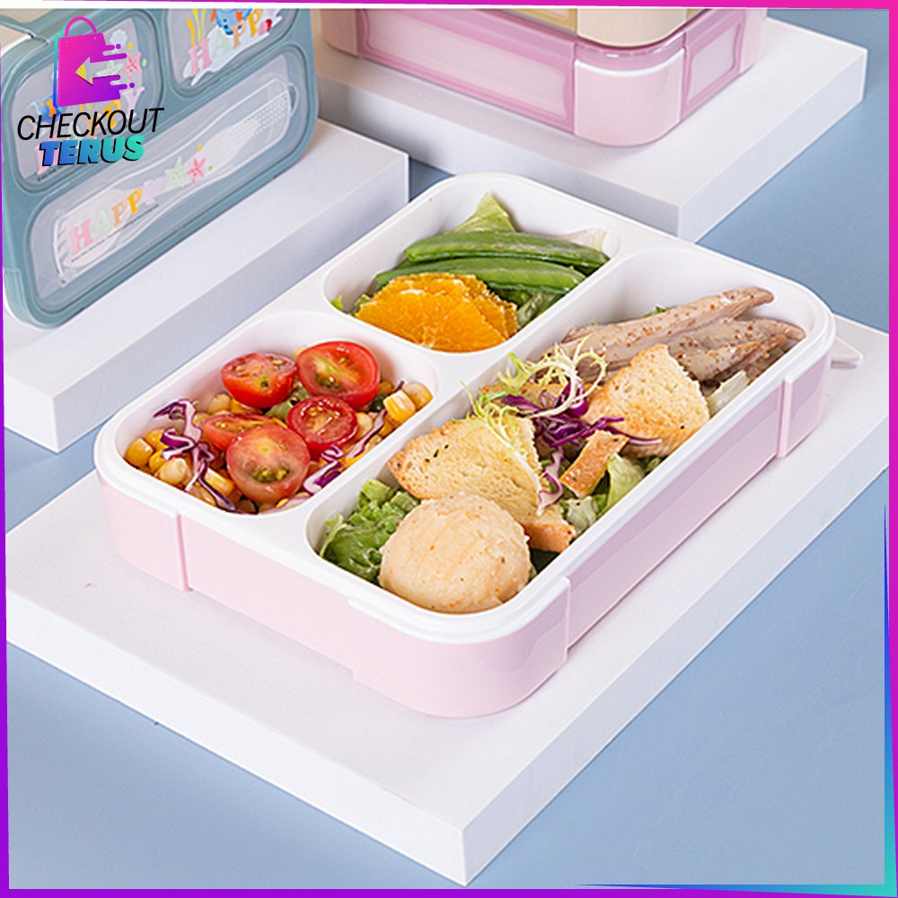 CT C448 C449 Tempat Makan Anak Set 3 Sekat Karakter Dengan Sendok Kotak Bekal Anak Motif Lucu Lunch Box BPA FREE