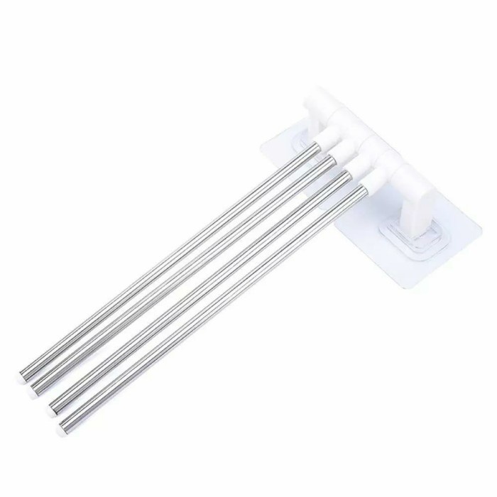 Gantungan Serbaguna 4 Tiang / Hanger Handuk Minimalis Tempel Dinding /Gantungan Tissue Dapur