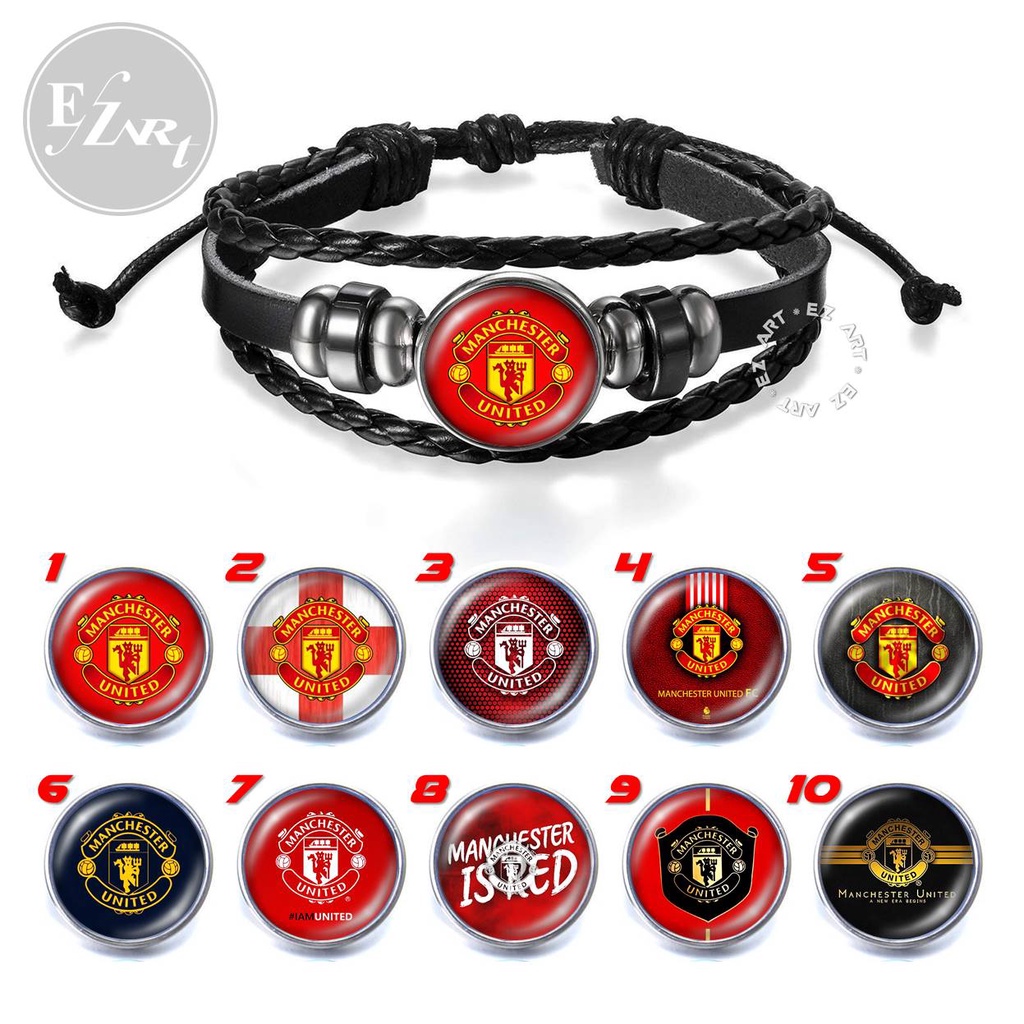 GELANG CUSTOM GAMBAR LOGO MANCHESTER UNITED MU FANS BOLA KULIT KEPANG MULTILAYER PRIA WANITA