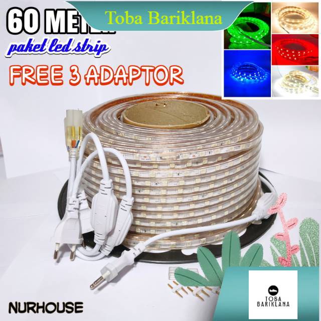 led strip ac 220 volt lampu selang paket 60 meter