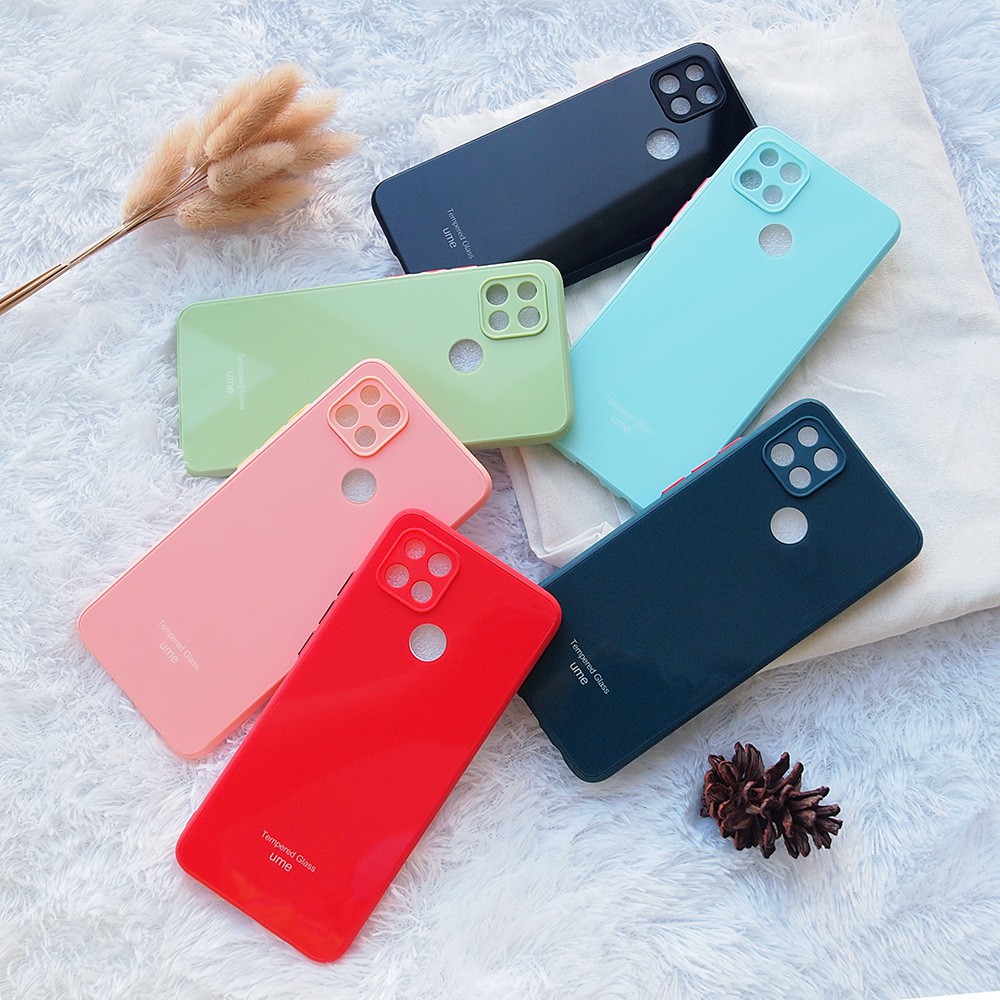 CASING TEMPERED GLASS OPPO A15 RENO 4 4F VIVO Y17 Y20 Y91 XIAOMI NOTE 10 9 M3 REDMI 9A 9C 9T CASE UME COLOUR GLASS