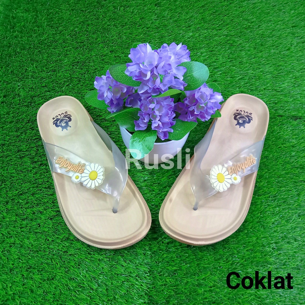 (COD) Sandal Jepit Wanita Tali Bening Motif Bunga Enjoy Life Dulux 336B