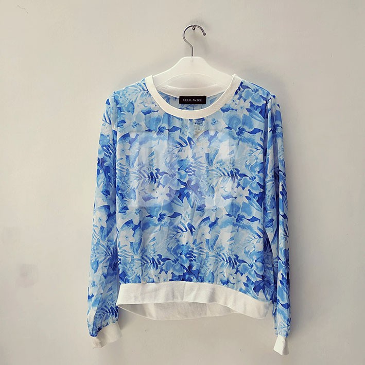 JCHN-188 || Atasan Blouse Wanita Lengan Panjang | Motif Bunga Biru