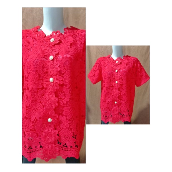 atasan brukat merah cabe