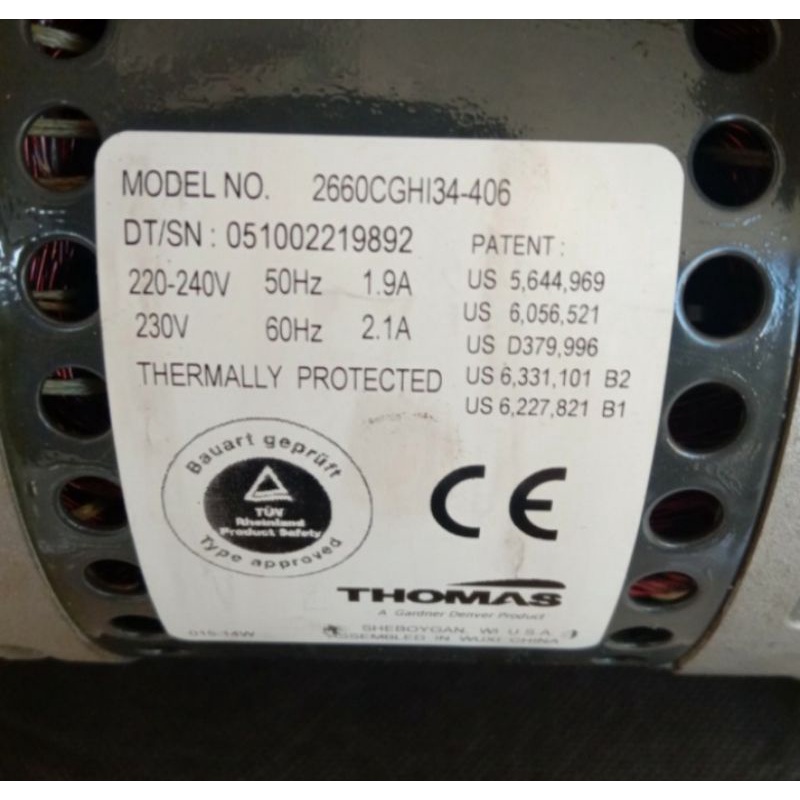 Vacum Pump Thomas 220 - 240V Ac 400W Model 2660CGHI34